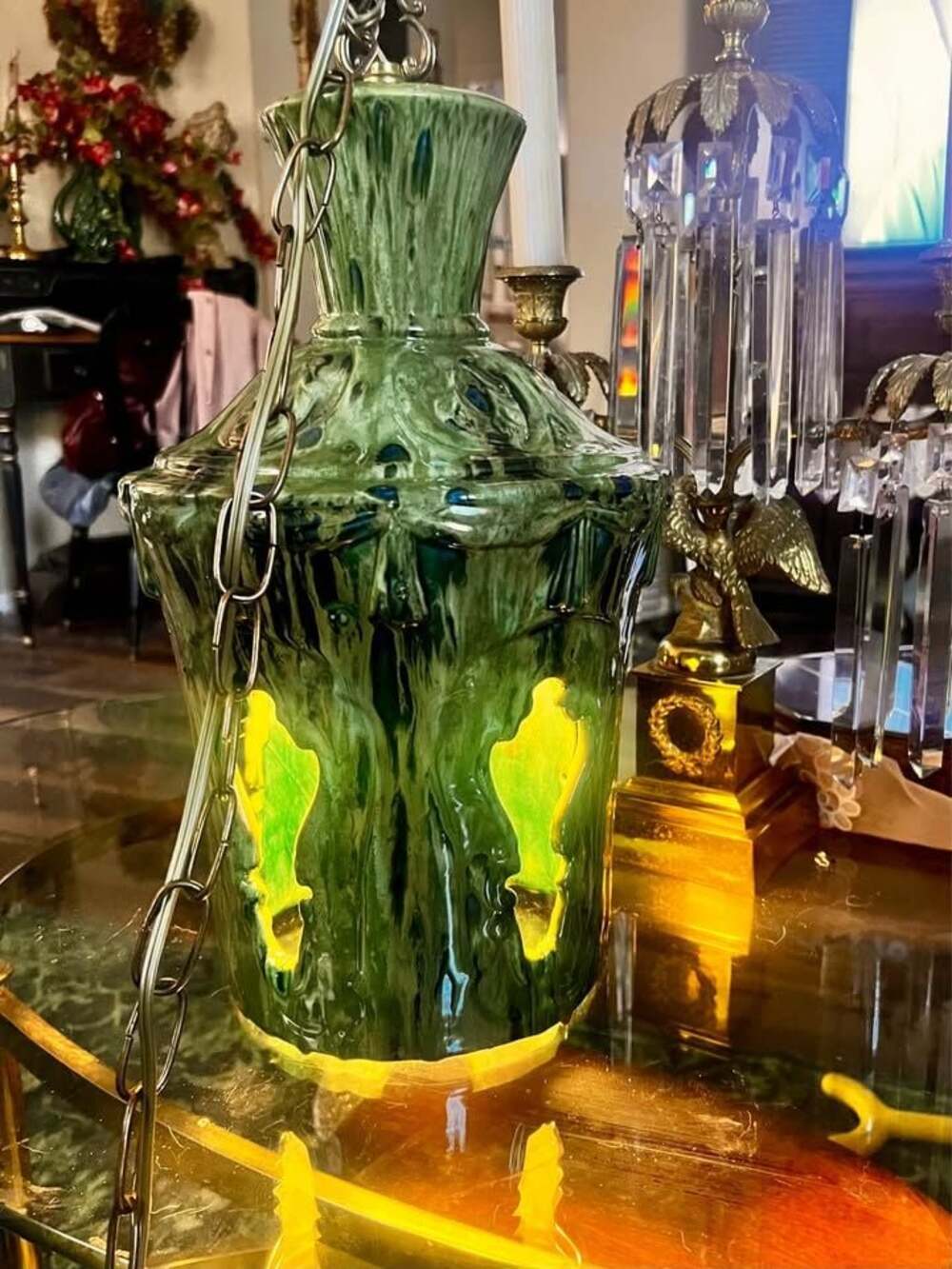 MCM Ceramic Drip Glaze Swag Lamp